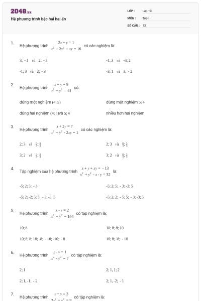 Hệ phương trình bậc hai hai ẩn