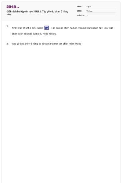 Giải sách bài tập tin học 3 Bài 2: Tập gõ các phím ở hàng trên