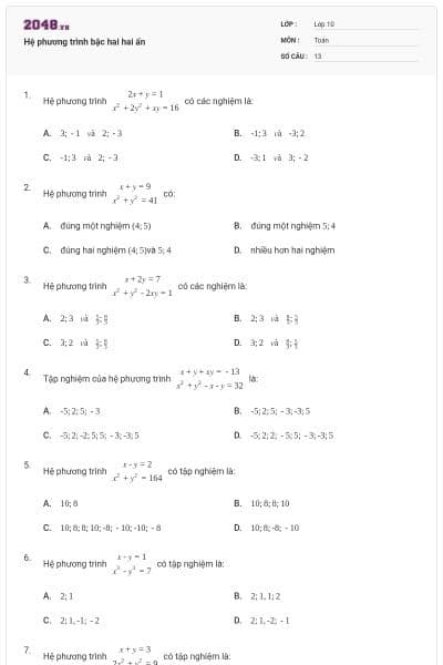 Hệ phương trình bậc hai hai ẩn