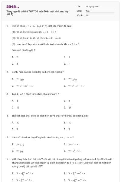 Tổng hợp đề thi thử THPTQG môn Toán mới nhất cực hay (Đề 2)