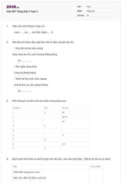 Giải VBT Tiếng Việt 3 Tuần 3