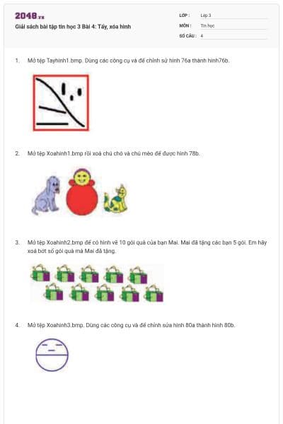 Giải sách bài tập tin học 3 Bài 4: Tẩy, xóa hình