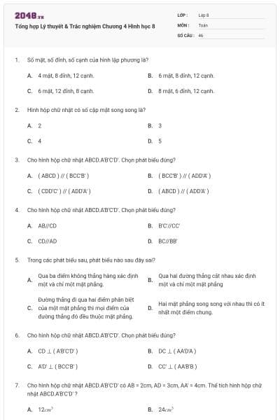 Tổng hợp Lý thuyết & Trắc nghiệm Chương 4 Hình học 8