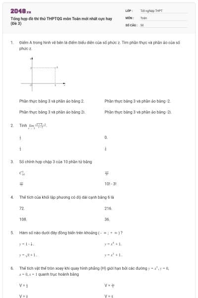 Tổng hợp đề thi thử THPTQG môn Toán mới nhất cực hay (Đề 3)