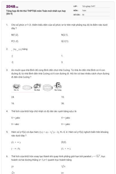 Tổng hợp đề thi thử THPTQG môn Toán mới nhất cực hay (Đề 4)