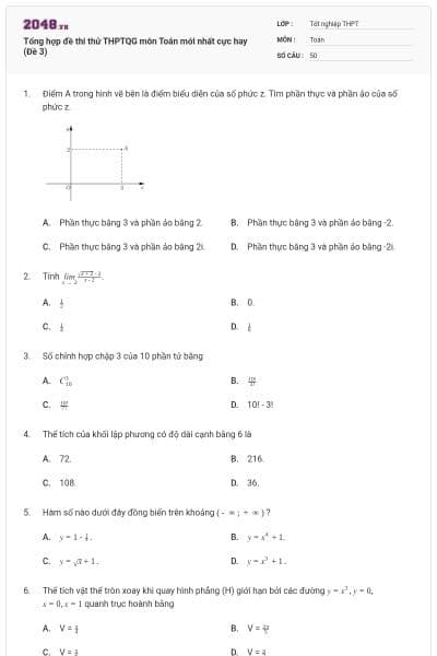 Tổng hợp đề thi thử THPTQG môn Toán mới nhất cực hay (Đề 3)