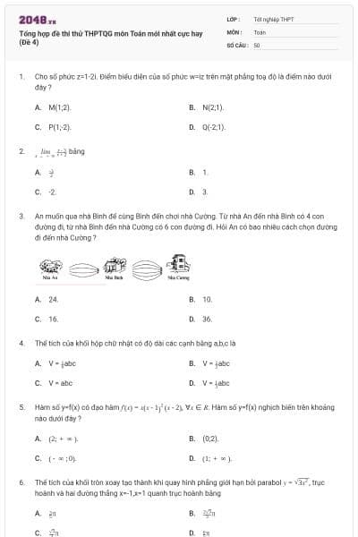 Tổng hợp đề thi thử THPTQG môn Toán mới nhất cực hay (Đề 4)