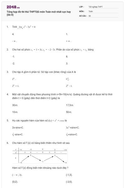 Tổng hợp đề thi thử THPTQG môn Toán mới nhất cực hay (Đề 8)