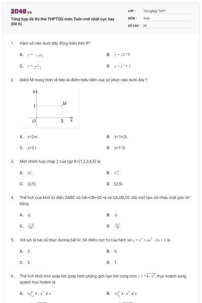 Tổng hợp đề thi thử THPTQG môn Toán mới nhất cực hay (Đề 6)