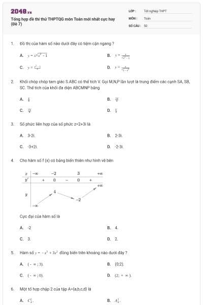 Tổng hợp đề thi thử THPTQG môn Toán mới nhất cực hay (Đề 7)