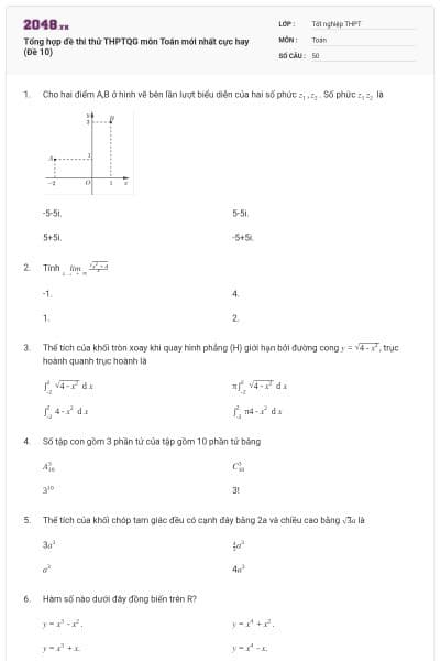 Tổng hợp đề thi thử THPTQG môn Toán mới nhất cực hay (Đề 10)