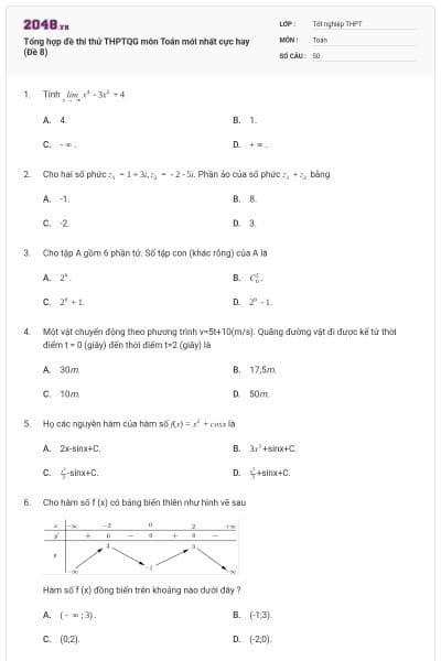 Tổng hợp đề thi thử THPTQG môn Toán mới nhất cực hay (Đề 8)