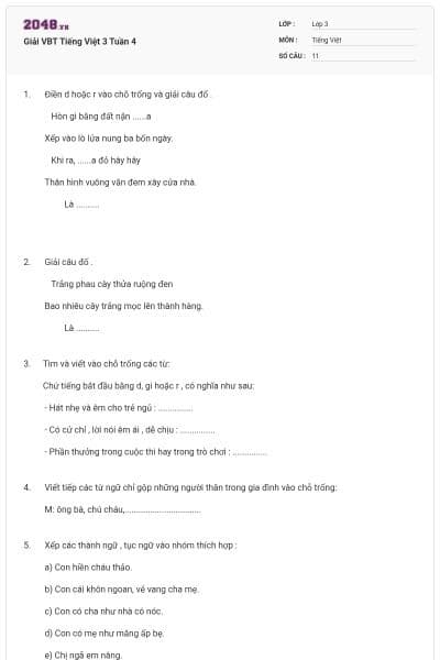 Giải VBT Tiếng Việt 3 Tuần 4