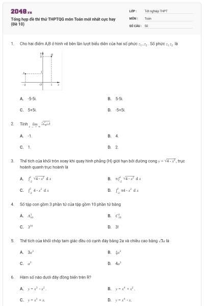 Tổng hợp đề thi thử THPTQG môn Toán mới nhất cực hay (Đề 10)