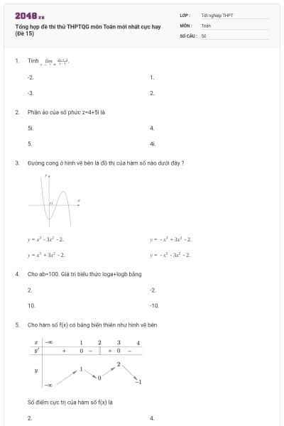 Tổng hợp đề thi thử THPTQG môn Toán mới nhất cực hay (Đề 15)