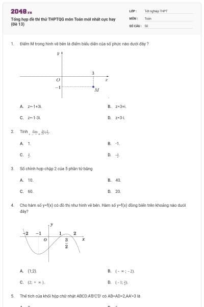 Tổng hợp đề thi thử THPTQG môn Toán mới nhất cực hay (Đề 13)
