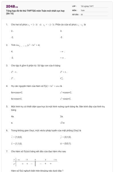 Tổng hợp đề thi thử THPTQG môn Toán mới nhất cực hay (Đề 16)