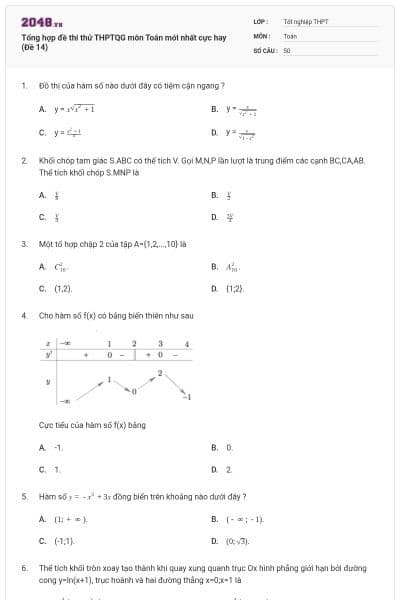 Tổng hợp đề thi thử THPTQG môn Toán mới nhất cực hay (Đề 14)