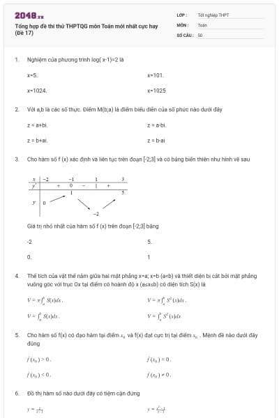 Tổng hợp đề thi thử THPTQG môn Toán mới nhất cực hay (Đề 17)