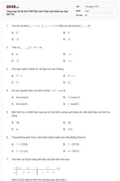 Tổng hợp đề thi thử THPTQG môn Toán mới nhất cực hay (Đề 16)