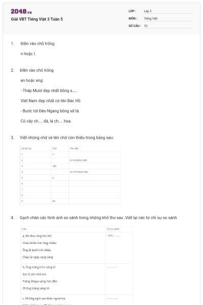 Giải VBT Tiếng Việt 3 Tuần 5