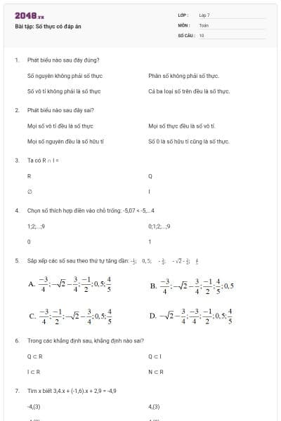 Bài tập: Số thực có đáp án