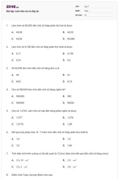Bài tập: Làm tròn số có đáp án