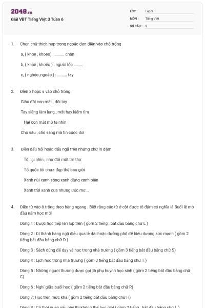 Giải VBT Tiếng Việt 3 Tuần 6