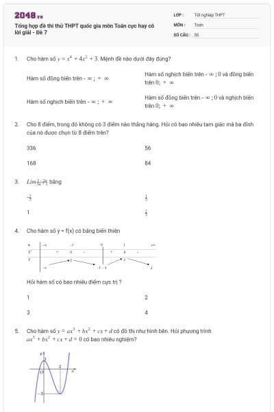 Tổng hợp đề thi thử THPT quốc gia môn Toán cực hay có lời giải - Đề 7