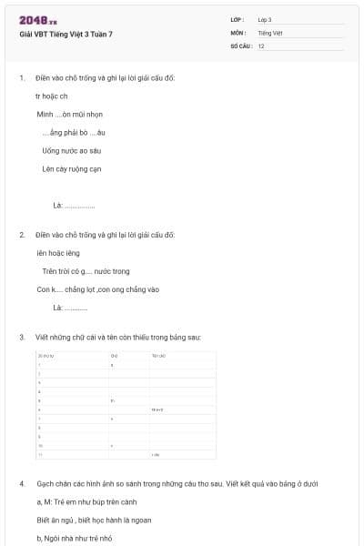 Giải VBT Tiếng Việt 3 Tuần 7