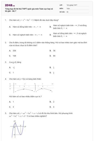 Tổng hợp đề thi thử THPT quốc gia môn Toán cực hay có lời giải - Đề 7
