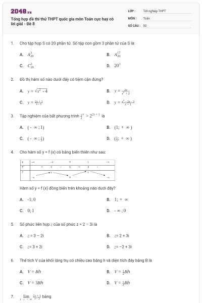 Tổng hợp đề thi thử THPT quốc gia môn Toán cực hay có lời giải - Đề 8