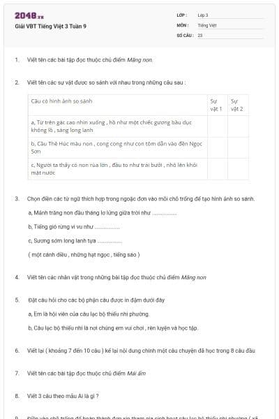 Giải VBT Tiếng Việt 3 Tuần 9