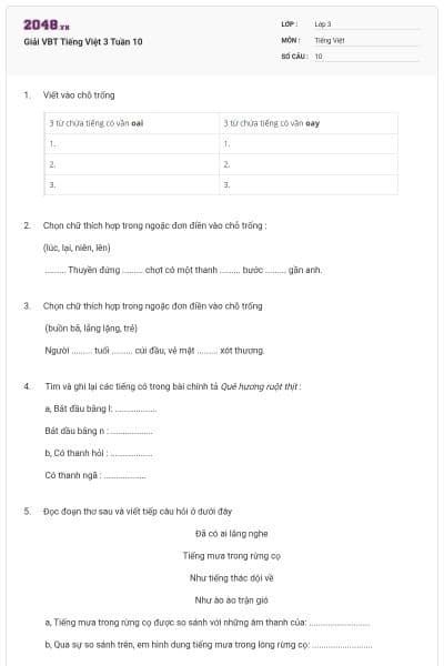 Giải VBT Tiếng Việt 3 Tuần 10