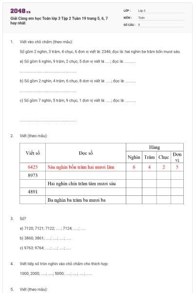 Giải Cùng em học Toán lớp 3 Tập 2 Tuần 19 trang 5, 6, 7 hay nhất