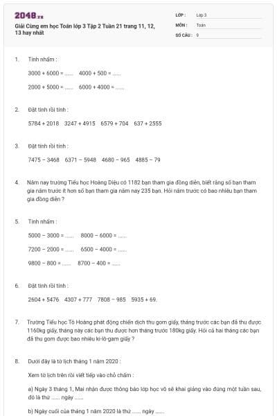 Giải Cùng em học Toán lớp 3 Tập 2 Tuần 21 trang 11, 12, 13 hay nhất