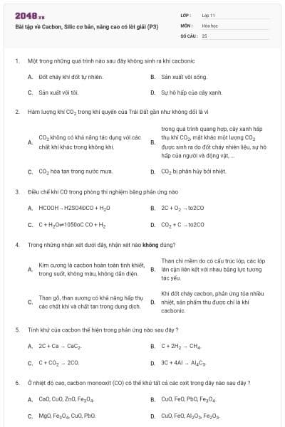 Bài tập về Cacbon, Silic cơ bản, nâng cao có lời giải (P3)