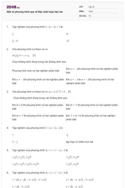 Một số phương trình quy về Bậc nhất hoặc bậc hai