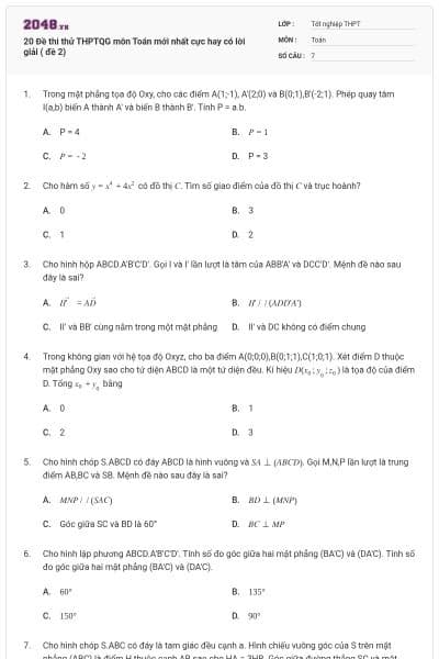 20 Đề thi thử THPTQG môn Toán mới nhất cực hay có lời giải ( đề 2)