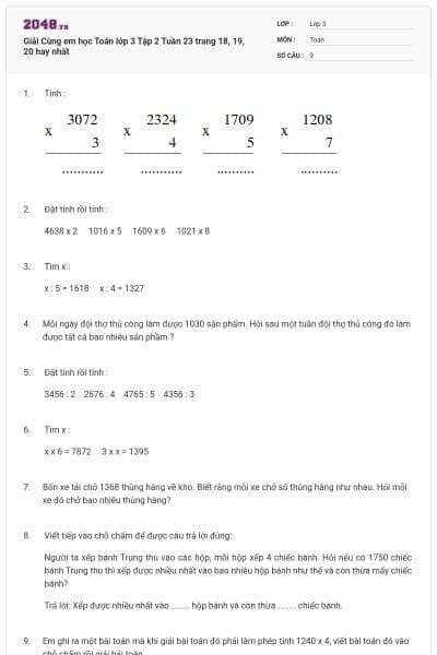Giải Cùng em học Toán lớp 3 Tập 2 Tuần 23 trang 18, 19, 20 hay nhất