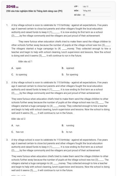 250 câu trắc nghiệm Điền từ Tiếng Anh nâng cao (P9)