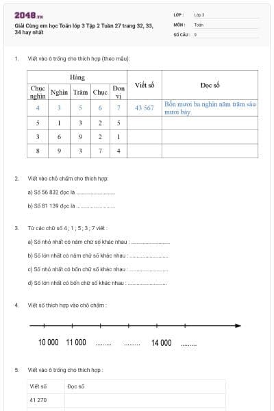 Giải Cùng em học Toán lớp 3 Tập 2 Tuần 27 trang 32, 33, 34 hay nhất