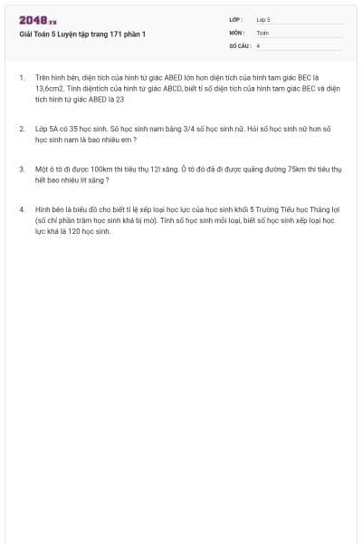 Giải Toán 5 Luyện tập trang 171 phần 1