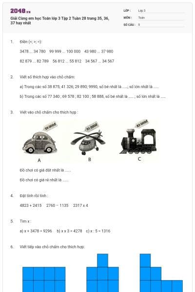 Giải Cùng em học Toán lớp 3 Tập 2 Tuần 28 trang 35, 36, 37 hay nhất