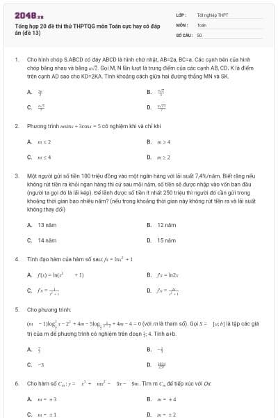 Tổng hợp 20 đề thi thử THPTQG môn Toán cực hay có đáp án (đề 13)