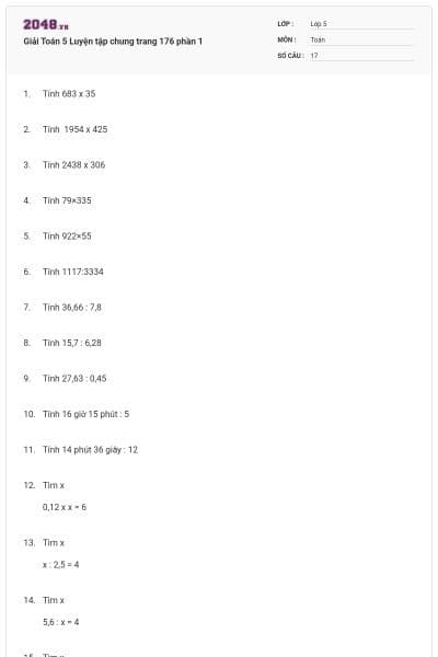 Giải Toán 5 Luyện tập chung trang 176 phần 1