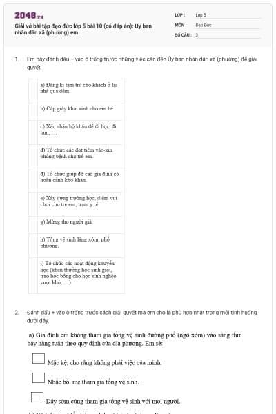 Giải vở bài tập đạo đức lớp 5 bài 10 (có đáp án): Ủy ban nhân dân xã (phường) em