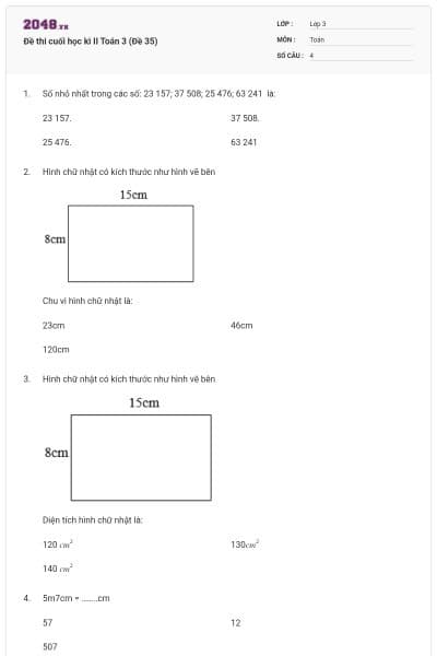 Đề thi cuối học kì II Toán 3 (Đề 35)