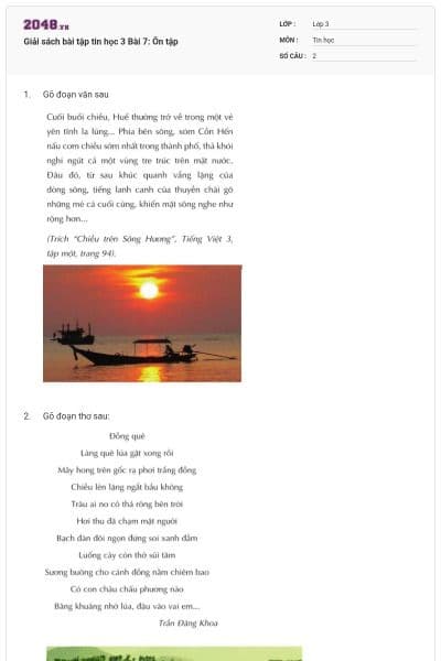 Giải sách bài tập tin học 3 Bài 7: Ôn tập