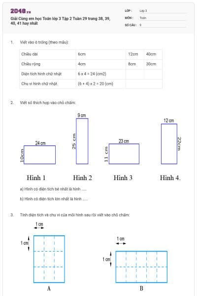Giải Cùng em học Toán lớp 3 Tập 2 Tuần 29 trang 38, 39, 40, 41 hay nhất